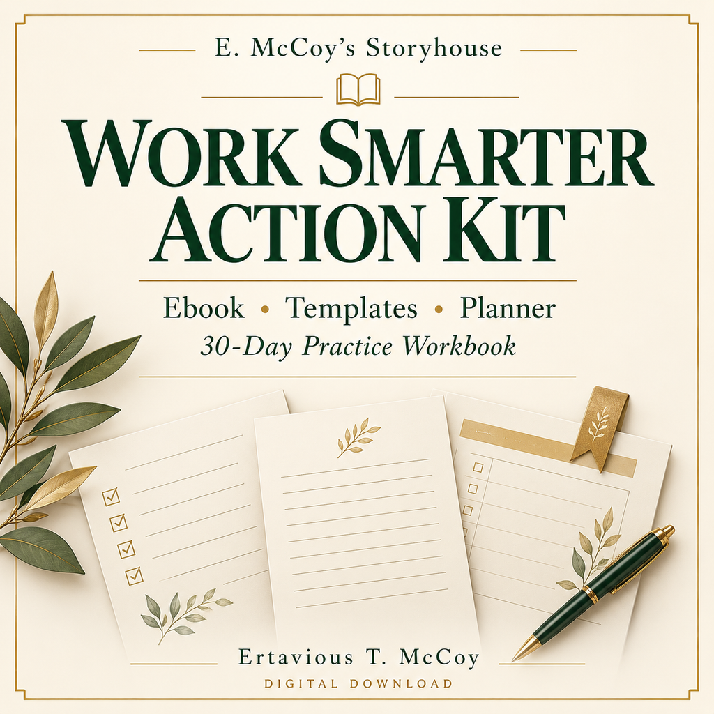 Work Smarter Action Kit by Ertavious T. McCoy — ebook, templates, planner and 30-day practice workbook; digital download.